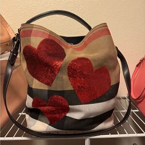 Burberry Red and Black Heart Tote Bag